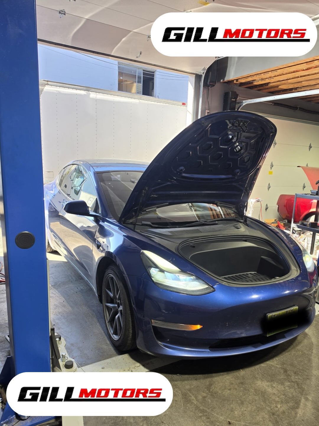 Tesla Model 3 at Gill Motors for heat pump replacement and programming